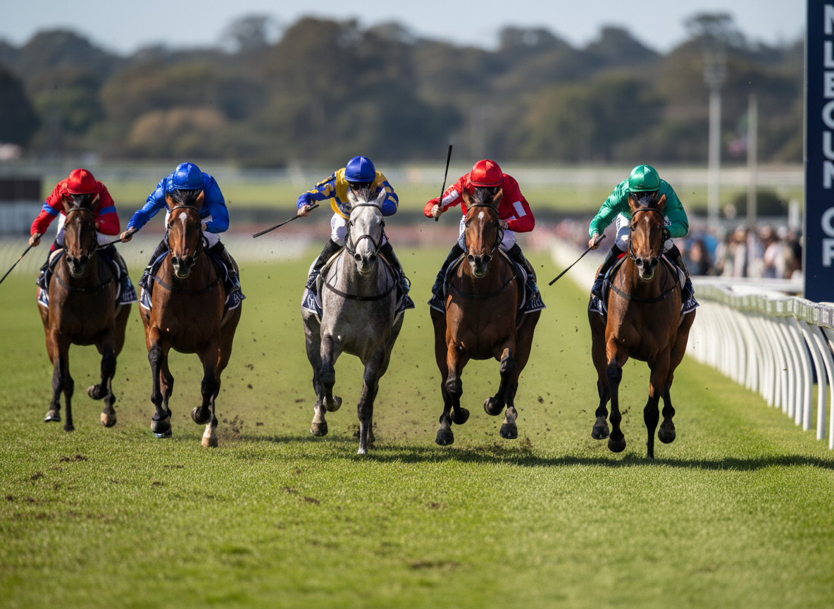 Thoroughbred horses racing on an Australian track